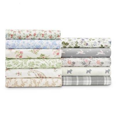 Rosalie Gray Floral Cotton Flannel Full Sheet Set