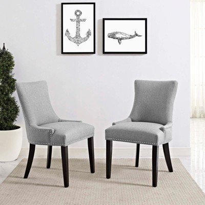 Elegant Parsons Upholstered Side Chair with Nailhead Trim, Light Gray
