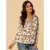 INSPIRE CHIC Women's Vintage Floral Tie V Neck Ruffle Fall Blouse Top - 2 of 4