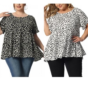 Women's Plus Size 2 Pieces Polka Dots Round Neck Flare Sleeve Casual Tiered Peplum Blouses -Agnes Orinda - 1 of 4