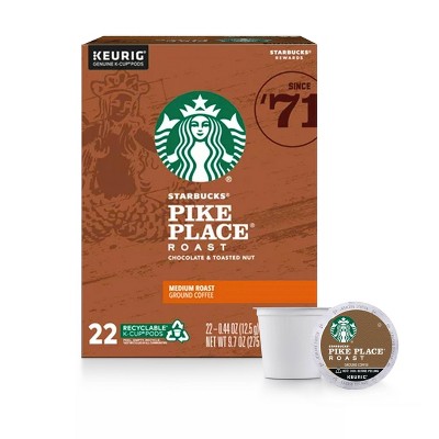 Starbucks Medium Roast K-Cup Coffee Pods — Pike Place Roast for Keurig Brewers — 1 box (22 pods)