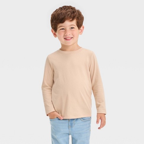 Toddler Boys' Long Sleeve Solid T-shirt - Cat & Jack™ Beige 12m : Target