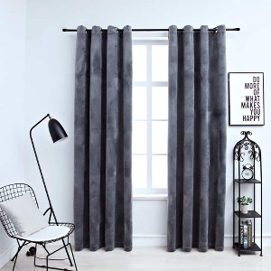 Aghana Digitals 2-Piece Anthracite Velvet Blackout Curtains with Metal Rings, 55.1x96.5" - Light - 1 of 4