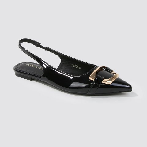 Обувь BERNESS Women's Caeli Patent Slingback Flats with Gold Oversized Buckle Brown 8