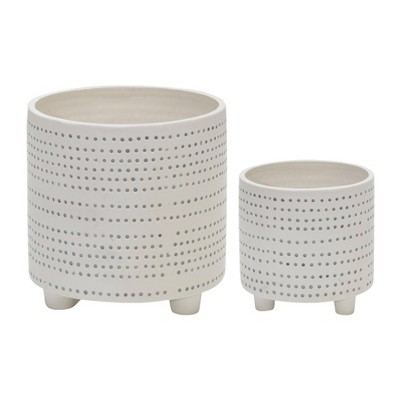 Set of 2 Ceramic Footed Planter with Dots Ivory - Sagebrook Home