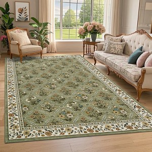 Floral Area Rugs for Living Room Bedroom Soft Farmhouse Washable Rug Non-Slip Low Pile Accent Carpet - 1 of 4