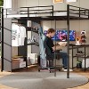 Metal Queen Loft Bed with Desk and Storage Shelves, Heavy Duty Bedframe with Wardrobe, Hanging Rod, Guardrail and Ladder, Black - 3 of 4