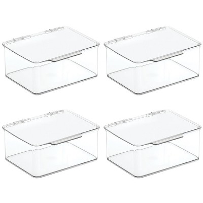 mDesign Plastic Cosmetic Vanity Storage Organizer Box, Hinge Lid, 4 Pack, Clear, USA Made