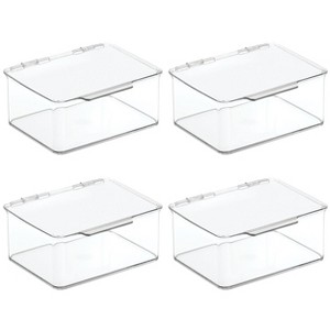 mDesign Plastic Cosmetic Vanity Storage Organizer Box, Hinge Lid, 4 Pack, Clear, USA Made - 1 of 4
