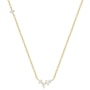 Hollywood Sensation 18K Gold Plated Sterling Silver Necklace with Three Round and One Pear Cut Cubic 17 Inches Gold - 1 of 4