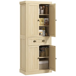 Farmhouse Kitchen Pantry Cabinet, 72" Freestanding Tall Storage Cabinet with Soft-Close Doors, Drawer & Adjustable Shelves for Dining Room - 1 of 4