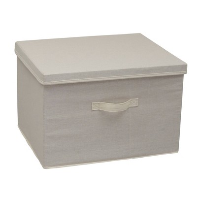 Household Essentials Wide Storage Box with Lid Natural with Brown Trim