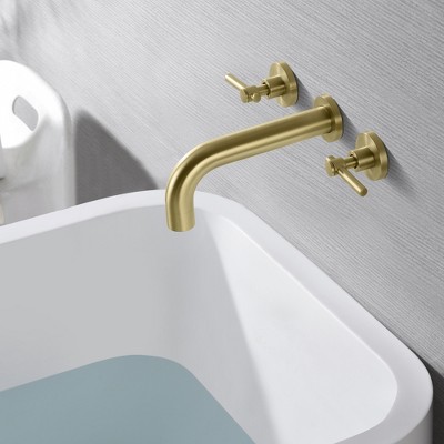Brushed Gold Wall Mount Tub Faucet with Double Handles