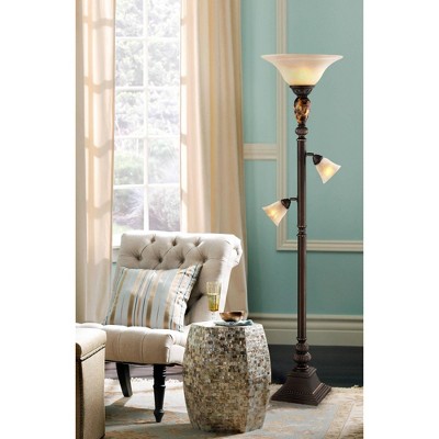 Bronze Tortoise Shell Adjustable Torchiere Floor Lamp
