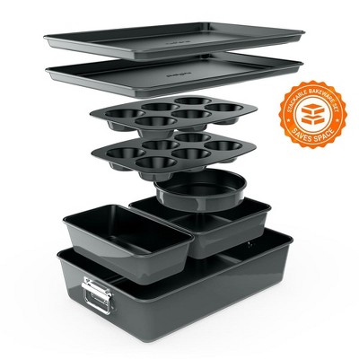 NutriChef 8-Piece Nonstick Stackable Bakeware Set - PFOA, PFOS, PTFE Free Baking Tray Set w/Non-Stick Coating, 450°F Oven Safe