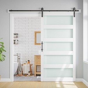 SMARTSTANDARD 80 in. & 84 in. White Glass Barn Door with Sliding Door Hardware Kit & Handle - Predrilled Ready to Assemble, 5-Lite Frosted Glass - 1 of 4