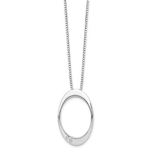 Black Bow Jewelry Diamond Accent Oval Necklace in Rhodium Plated Silver, 18-20 Inch - 1 of 4