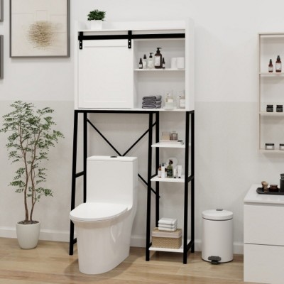 Over The Toilet Storage Cabinet With Adjustable Shelves And Sliding Barn Door,Side Organizer Cabinet For Bathroom, Restroom, Laundry-Cuddlewood