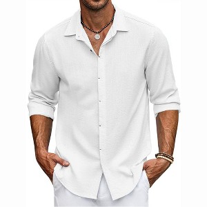 COOFANDY Men's Long Sleeve Casual Button Down Shirt for Men Summer Beach Wedding Shirt - 1 of 4