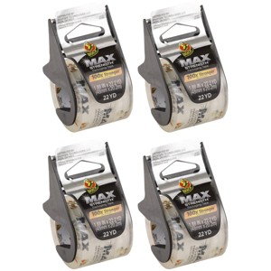 Duck Max Strength Clear Packing Tape, 3 Rolls With Dispensers, 1.88 Inch x 22 Yards Each - 1 of 4