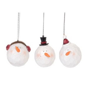 Transpac Resin Carved Snowman Head Ornament Set of 3 Christmas Home Decorations - 1 of 1