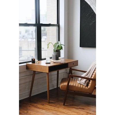 Parker Light Brown Wood Mid-Century Desk with Drawer