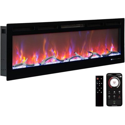 50 Inch Wall Mount Recessed, Smart Fireplace Heater, 30 Flame Colors/Flame Options, 1500W Heater, Safety Features