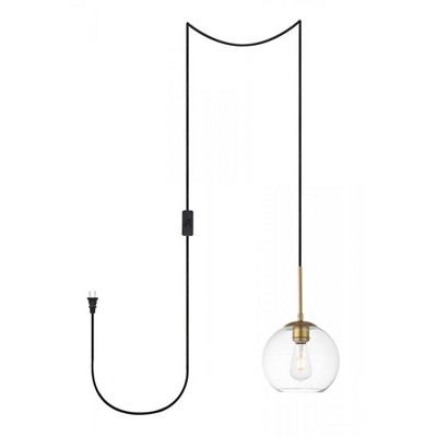 Elegant Lighting Baxter 1 Light brass plug-in pendant With Clear Glass