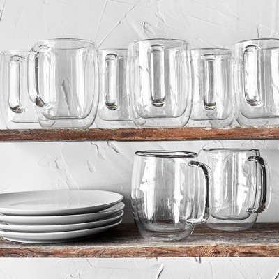 Sorrento Plus Clear Double Wall Glass Coffee Mugs, Set of 4