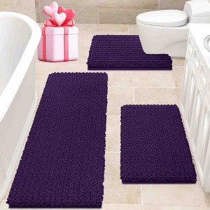 BAGOKIE 3 Piece Chenille Bathroom Rug Set - 1 of 4