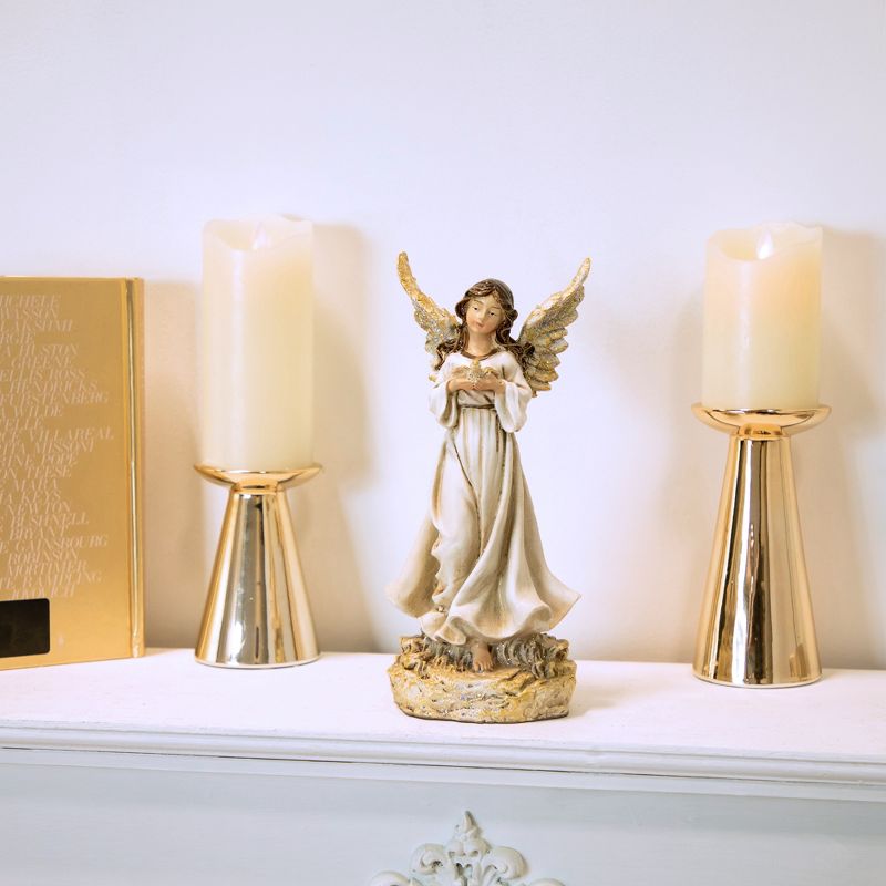 Northlight 12.5" Angel with Dove Outdoor Patio Garden Statue - White/Gold, 2 of 6