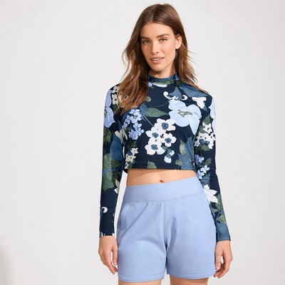 Lands' End Women's Long Sleeve Mock Neck Cropped UPF 50 Sun Protection Rash Guard