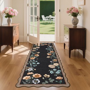 Farmhouse Floral Rug Washable Rug with Non Slip TPR Backing - 1 of 4
