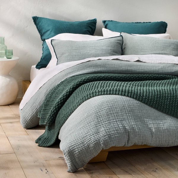 Funda de edredón y juego de fundas de almohada de algodón chambray texturizado - Casaluna™ 2