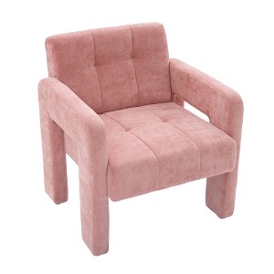 Gulches Modern Minimalist Nordic Style Single Armchair Soft Chenille Upholstered Ergonomic Curved Armrests High Density Foam Pink - 1 of 4