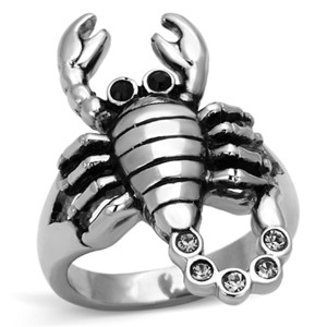 Slickblue Scorpion Design Stainless Steel Ring with Jet Crystal, Polished Women’s Ring, Novelty Style, Size 5-10 - 1 of 4