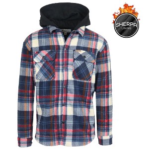 Galaxy Matix Men's Hooded Flannel Faux Sherling Lined Shacket - 1 of 4