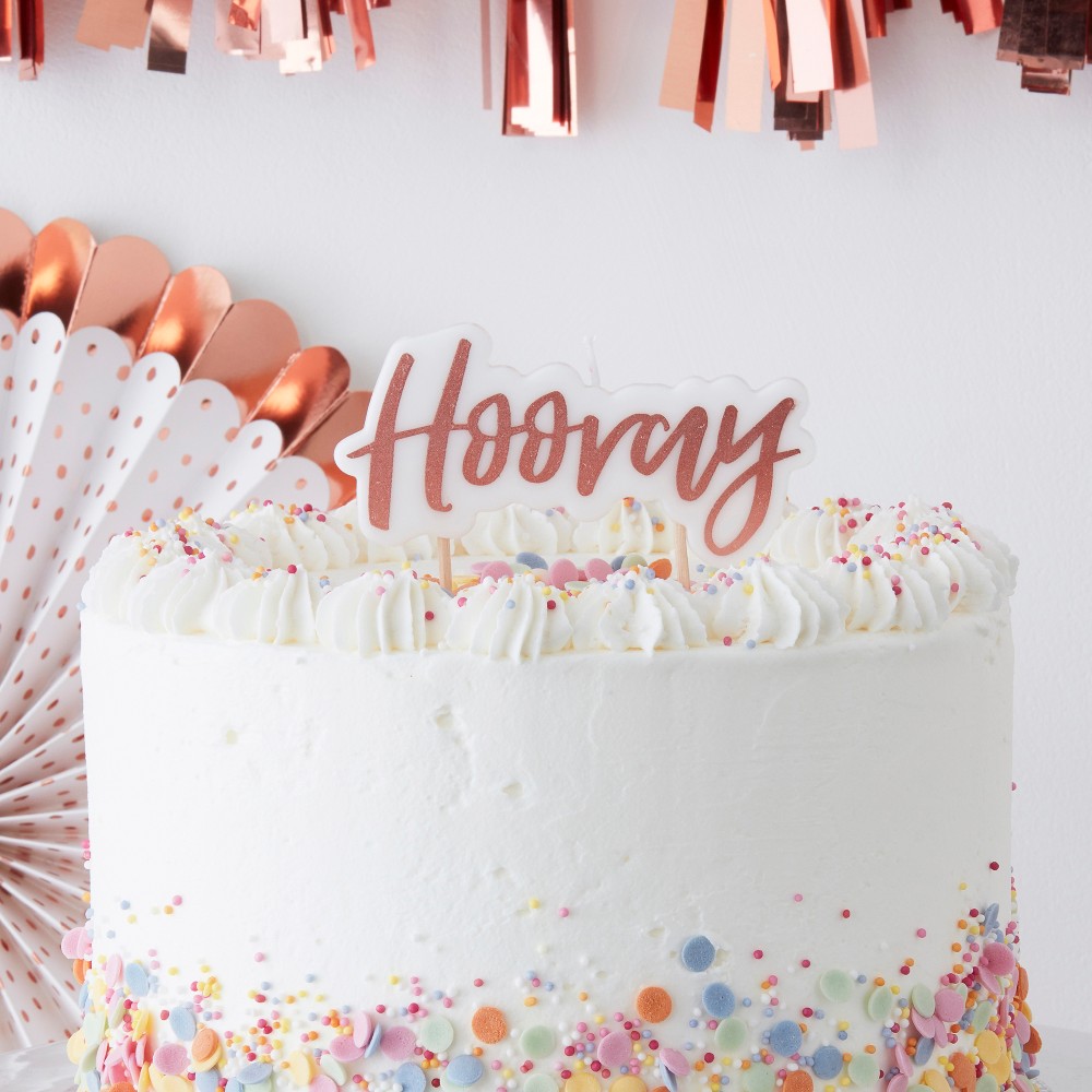 &amp;#34;Hooray&amp;#34; Party Candle Rose