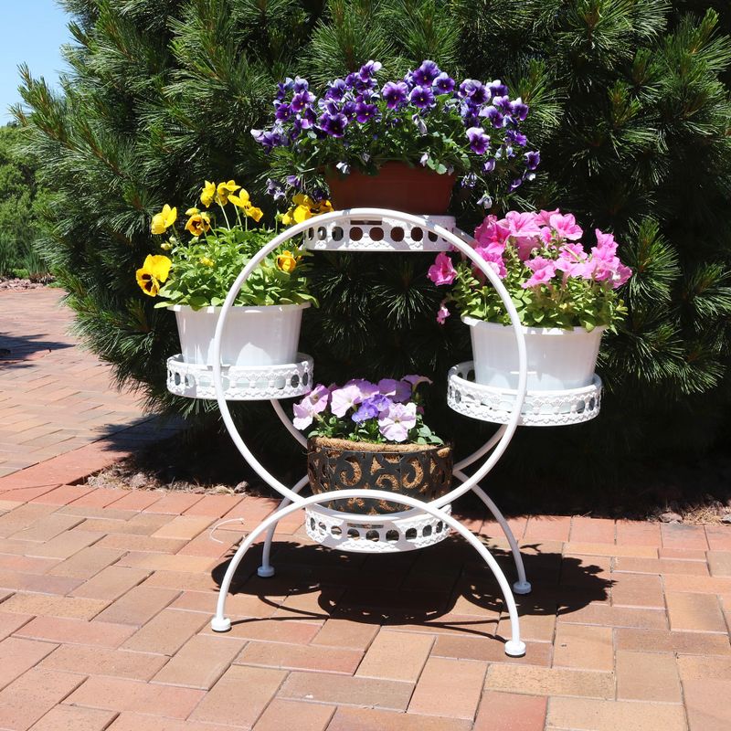 Sunnydaze Indoor/Outdoor Steel 4-Tiered Ferris Wheel Potted Flower Plant Stand Display - 28" - White, 3 of 9