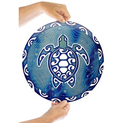 Tribal Turtle Blue and Silver Kinetic Metal Garden Wind Spinner