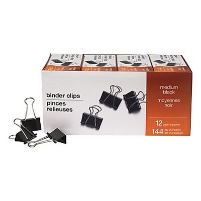 MyOfficeInnovations Medium Binder Clips Bulk PK Blk 1 1/4" Size with 5/8" Capacity 144/PK 395200