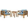 Christopher Knight Home Callum Transitional 3 Piece Patio Acacia Wood Club Chairs with Rectangle Accent Table - 2 of 4
