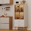 Modern Fluted Storage Cabinet with Glass Door and 2 Drawers, Adjustable Shelves, Gold Accents, MDF Build for Kitchen, Living Room, Office - 4 of 4