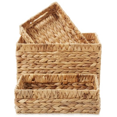 Eco-Friendly Seagrass Rectangular Storage Basket Set with Handles