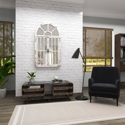 Vintage Farmhouse 26x46 Distressed White Wooden Arched Wall Mirror