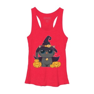 Women's Design By Humans Black Cat With Jack O Lantern Halloween Shirt By thebeardstudio Racerback Tank Top - 1 of 3