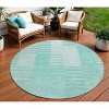 Teal Blue Aqua And Ivory Striped Washable Indoor Outdoor Area Rug - 2 of 4