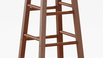 Teak Finish Backless Wood Bar Stool with Square Seat