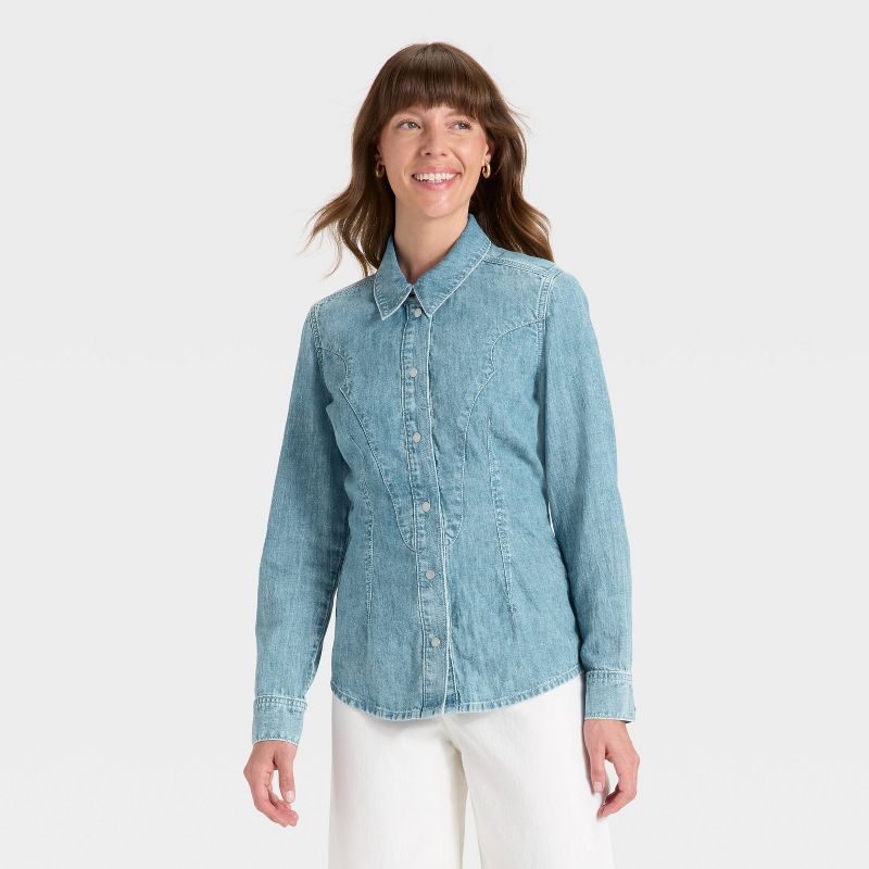 Women's Denim Western Button-Down Shirt - Universal Thread™ Light Wash 00