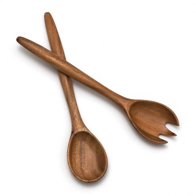 Lipper International Durable Acacia Oblong Wooden 12 Inch Salad Servers Utensils